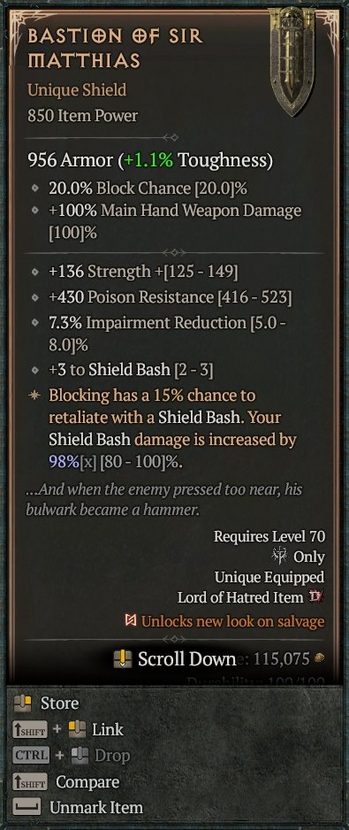 Diablo 4 Bastion of Sir Matthias - Unique Sword card