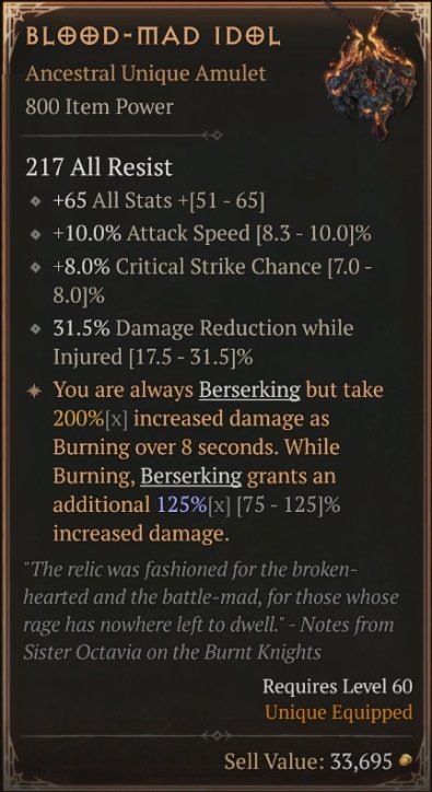 Diablo 4 Blood-Mad Idol card