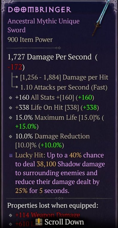 Diablo 4 Doombringer - Mythic Sword card