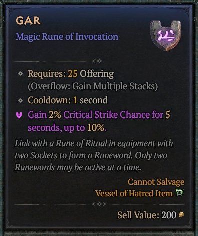 Diablo 4 Gar Rune - Ritual Rune card