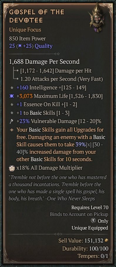 Diablo 4 Gospel of the Devotee - Unique Staff card