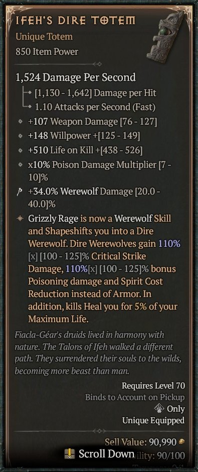 Diablo 4 Ifeh's Dire Totem card