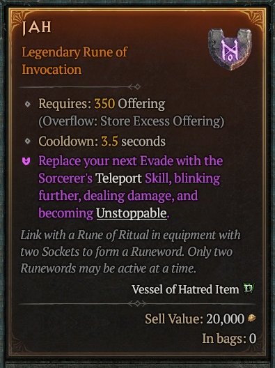 Diablo 4 Jah Rune - Ritual Rune card