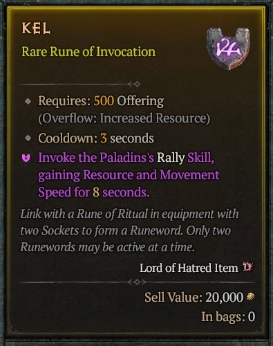 Diablo 4 Kel Rune - Ritual Rune card