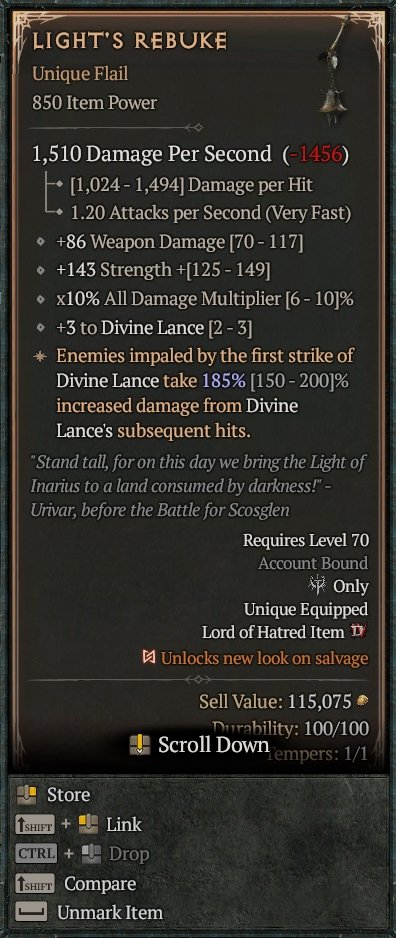 Diablo 4 Light's Rebuke - Unique Shield card