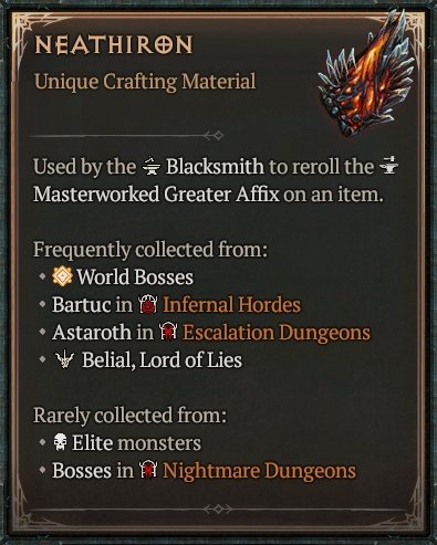 Diablo 4 Neathiron Material card