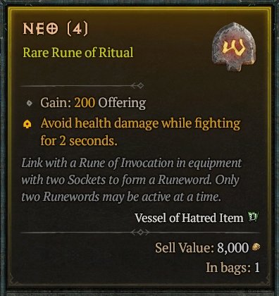 Diablo 4 Neo Rune - Ritual Rune card