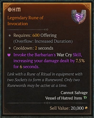 Diablo 4 Ohm Rune - Ritual Rune card