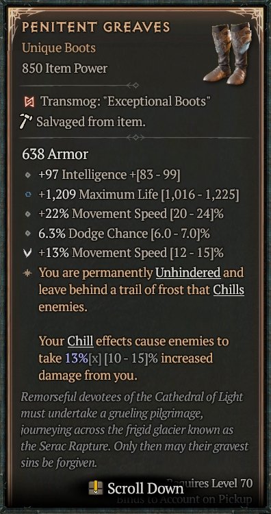 Diablo 4 Penitent Greaves: Unique Boots card