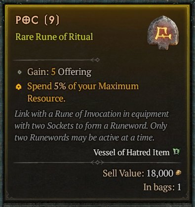 Diablo 4 Poc Rune - Ritual Rune card