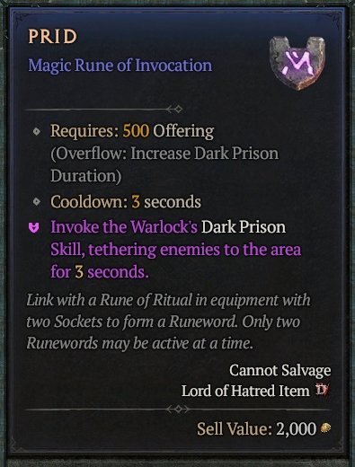 Diablo 4 Prid Rune - Ritual Rune card