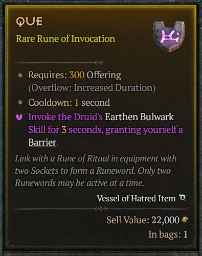 Diablo 4 Que Rune - Ritual Rune card