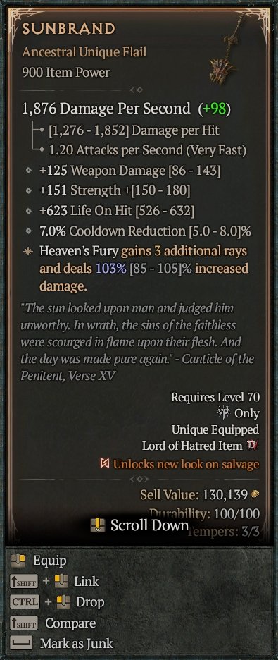 Diablo 4 Sunbrand - Unique Axe card