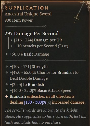 Diablo 4 Supplication - Unique Sword card