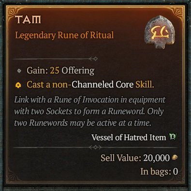 Diablo 4 Tam Rune - Ritual Rune card