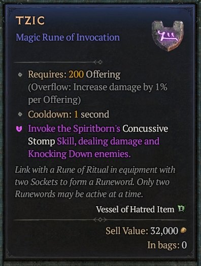 Diablo 4 Tzic Rune - Ritual Rune card