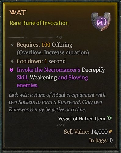 Diablo 4 Wat Rune - Ritual Rune card