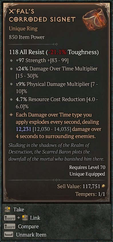 Diablo 4 X'Fal's Corroded Signet card
