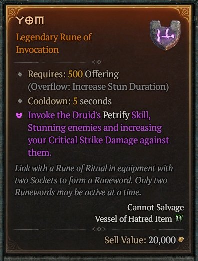 Diablo 4 Yom Rune - Ritual Rune card