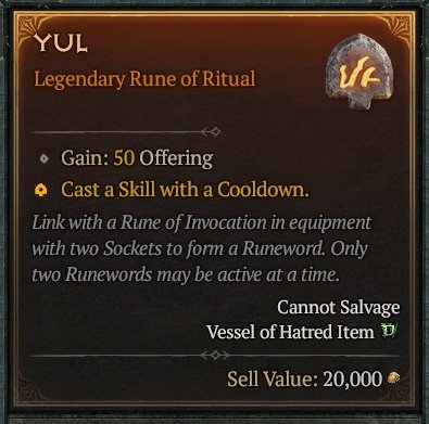 Diablo 4 Yul Rune - Ritual Rune card